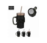 1 Mason Jar Tete De Mort Noir Mat 13 X 8 Cm Bocal Bouchon Paille Mug Jus De Fruit