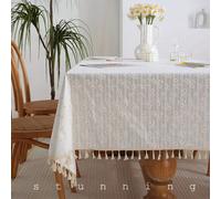 1 Nappe carrée à franges, nappe de style pastoral frais à franges, nappe rectangulaire à motif de petites marguerites anti-poussière avec franges, nappe de cuisine et de salle à manger délicate, convi