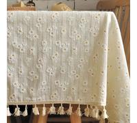 1 Nappe carrée à franges, nappe de style pastoral frais avec franges, nappe rectangulaire à motif de petites marguerites anti-poussière avec franges, nappe de cuisine et de table à manger délicate, co