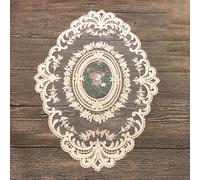 1 napperon ovale en dentelle 31 x 42 cm, motif floral brodé, napperon, sets de table, dessous de verre, tapis de vase, pour table à manger, table basse, tasses, bols, beige et