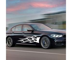 1 Paire Car Truck Totem Flame Graphics Side Label Vinyl Body Sticker Cool Waterproof Car White