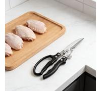 1 paire de ciseaux de cuisine multifonctionnels, ciseaux alimentaires robustes en acier inoxydable avec bord dentelé, ciseaux à volaille avec décapsuleur et verrou (noir)