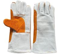 1 paire de gants de soudage en peau de mouton double couche résistants à la chaleur avec manchette étendue de 13 cm pour travaux industriels lourds (cuir de vache)