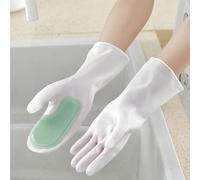 1 paire de gants de vaisselle avec poils à récurer, brosse intégrée et paume texturée pour cuisine, salle de bain, voiture, jardin, vert
