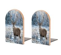 1 paire de serre-livres en bois pour étagères - Motif cerf sur la nature sauvage - Pour livres lourds - Antidérapant - Robuste - Serre-livres décoratifs modernes pour la maison et le bureau