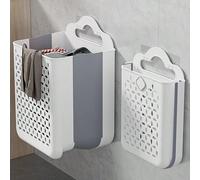 1 panier à linge pliable et gain de place - montage mural, sans besoin de perçage, blanc et gris moderne, matériau en plastique durable - parfait pour ranger les vêtements, les jouets et les collation