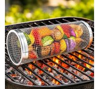 1 panier de barbecue en acier inoxydable pour légumes, fruits, viande, ustensiles de camping en plein air, pique-nique, cadeaux de barbecue pour homme (argenté)