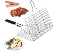 1 panier grille de barbecue, en acier inoxydable avec poignée bois, pour poisson et légumes, idéal pique-nique et camping .