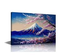 1 panneau d'art mural encadré Paysage printanier de la montagne Fuji avec arbre de fleurs Sakura Impression sur toile Œuvre d'art pour décoration murale de bureau, maison, art de style peinture à