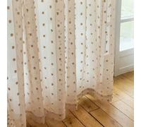 1 panneau ou 2 panneaux Rideaux transparents beiges à boules moelleuses, style minimaliste moderne, conception à passants, translucides mais pas transparents, lavables et faciles d'entretien, convient