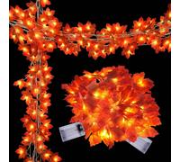 1 paquet Couronne d'automne artificielle avec lumières, lumières décoratives de feuilles d'érable d'automne, convient pour la décoration murale de la maison, la récolte d'automne, Thanksgiving, Hallow