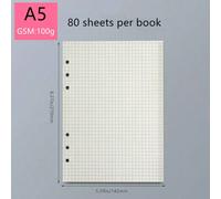 1 paquet de 80 feuilles/160 pages de papier recharge pour cahier (quadrillé), papier ligné pointillé épais de 100g de couleur crème, disponible en 3 tailles : A6 (6 trous, 105*170mm/4,13*6,69 po), A5 
