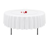 1 paquet de nappes blanches avec motif géométrique, nappes en polyester de 228 cm pour nappe ronde, réutilisables, résistantes aux taches et aux plis, pour fête de mariage à la maison (grand cercle)