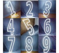 1 paquet Enseigne lumineuse LED au néon, chiffre blanc unique 0-9, décoration murale alimentée par USB avec variateur, convient pour anniversaire, anniversaire, maison, bar, club, cadeau de mariage 7,