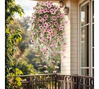 1 PC Fleurs Plantes Artificielles Fausses à Suspendre pour Décoration d'Automne en Extérieur, Fausse Marguerite en Soie avec Feuilles d'Eucalyptus (Rose)