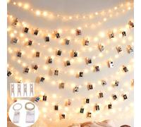 1 pièce 1/2/3/4/5/10M Guirlande lumineuse en fil de cuivre avec pinces à photos en bois, lumière décorative pour cartes photo suspendues, lumière d'ambiance pour chambre, accessoire pour mur de photos
