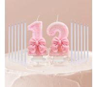 1 pièce-12 pièces Bougies droites numéro 0-9, bougies créatives, nœud papillon rose, convient pour anniversaire, bougies de gâteau d'anniversaire, bougies de vœux, bougies de décoration de gâteau 7,5,