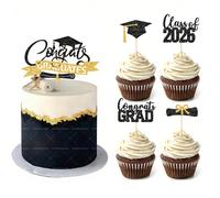 1 pièce/16 pièces/17 pièces Ensemble de décorations de gâteau de remise de diplôme 2026 Noir et or pailleté, avec toppers pour casquettes de diplômé et cupcakes, Décoration de fête e 2026 Vert