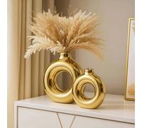 1 pièce, 2 options de taille, vase en céramique doré brillant en forme de donut, convient pour la décoration de la maison, ornement de bureau minimaliste moderne, mariage, salon, bibliothèque, bureau,