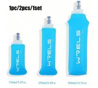 1 pièce/2 pièces/1 set Bouteille d'eau de sport souple et pliable bleu clair frais, facile à transporter, équipée d'un sac à eau avec embout en silicone L,M,S,L + une paille,M+ une paille,2 pièces S,2