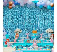 1 pièce/2 pièces/3 pièces Rideau à franges bleus ondulés - Ruban de vague océanique brillante, cascade bleue pour décor de fête de plage, monde sous-marin de sirène d'été 3 pièces,2 pièces,1 pièce,Lam