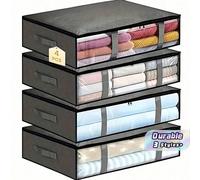 1 pièce 2 pièces 4 pièces Sac de rangement sous lit en Oxford résistant à l'usure, pliable, avec fermeture éclair scellée, léger, poignée de préhension, gris foncé, pour garde-robe, chambre de locatio