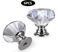 1 pièce/2 pièces/6 pièces Boutons d'armoire en verre cristal, tiroirs en forme de diamant de 30 mm, poignées pour armoires de cuisine, commodes, placards Taille Unique,2 pièces-transparent,1 pièce-tra