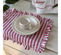 1 pièce/2 pièces/6 pièces Set de table style coréen rayé, nappe à carreaux princesse avec bordure volantée, tapis d'isolation pour assiette à nourriture mignon 35*45cmÉtoffe