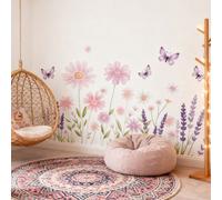 1 pièce/2 pièces Autocollants muraux floraux papillon, Décalcomanies décoratives en PVC amovibles, Design élégant et vif de fleurs et papillons, Installation et retrait faciles, Ornement esthétique ch