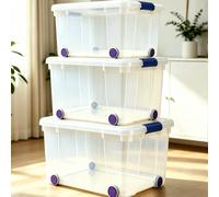 1 pièce/2 pièces Boîte de rangement en plastique transparent avec roues & couvercles à loquet bleu, conteneur organisateur transparent empilable, boîte avec couvercle, robuste, durable, bac de rangeme