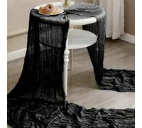 1 pièce/2 pièces Chemin de table plissé noir, Nappe en mousseline de coton transparente rustique, Chemin de table pliant, Nappe, Faveur de fête, Cadeaux d'anniversaire pour la décoration d'anniversair