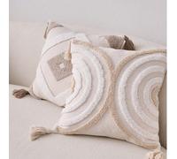 1 pièce/2 pièces Housse de coussin décoratif avec motif de lignes en forme de losange et demi-cercle, style bohème avec franges perlées. Décoration nordique pour la maison, le salon, le bureau, le can