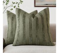 1 pièce/2 pièces Housse de coussin décoratif rayé 3D vert olive (insert de coussin non inclus), mélange doux de chenille moderne et de lin synthétique bicolore rayé. Housse de coussin confortable, con