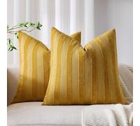 1 pièce/2 pièces Housse de coussin rayée 3D jaune moutarde (insert de coussin non inclus), mélange doux de chenille moderne et de lin synthétique bicolore rayé. Taie d'oreiller décorative confortable,