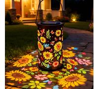 1 pièce/2 pièces Lanterne solaire suspendue en forme de tournesol, décoration en fer alimentée par énergie solaire sans fil avec papillon peint, lampe suspendue pour cour, jardin, balcon & terrasse, l