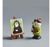 1 pièce/2 pièces Mini scène de décoration de maison de chat en résine, décoration de bureau, artisanat de sculpture, meilleurs cadeaux peintre,planche à dessin,peintre + planche à dessinABS