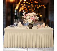 1 pièce/2 pièces Nappe plissée rectangulaire en spandex, blanc/noir/champagne, résistante aux plis et lavable, housse de table de patio de couleur unie pour mariage, fête, Noël, anniversaire 8 pi (244