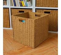 1 pièce/2 pièces Panier de rangement pliable en matériau naturel, bac de rangement en corde tressée de grande capacité, seau de rangement portable pour placard, armoire, chambre, salle de bain, buande