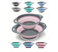 1 pièce/2 pièces Panier passoire pliable, petit/grand, carré/rond, gain de place, pratique pour le lavage des légumes et fruits en cuisine et le drainage rapide rond,Ovale,carréPolypropylène