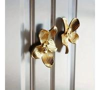 1 pièce/2 pièces Poignées de tiroir en fleur dorée, poignées créatives de porte de placard de cuisine en pétales, boutons de commode, poignées de tiroir de meuble, poignées de porte de garde-robe un s