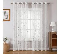 1 pièce/2 pièces Rideau transparent élégant blanc, motif de vigne, léger et doux. Conception avec trous ronds pour chambre à coucher/salon. Rideau transparent durable avec motif de feuille d'argent 10