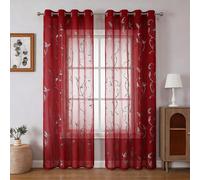 1 pièce/2 pièces Rideau transparent, léger et doux avec motif de vigne haut de gamme rouge. Conception à trous ronds pour chambre à coucher/salon. Rideau transparent, portable et durable avec motif de