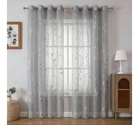 1 pièce/2 pièces Rideau transparent léger et doux de haute qualité avec motif de vigne, de couleur gris clair. Conception avec trous ronds pour chambre à coucher/salon. Rideau transparent et durable a