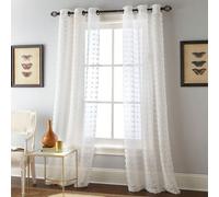 1 pièce/2 pièces Rideaux transparents de style bohème blanc en macramé, 84 pouces de long, design à pois 3D avec pompons, 2 panneaux de voilage pour chambre à coucher, salon, cuisine - bloquant les UV