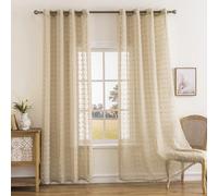 1 pièce/2 pièces Rideaux transparents style bohème blanc avec anneaux, 213 cm de long, design à pois 3D avec pompons. 2 panneaux de voilage pour chambre, salon, cuisine - bloquant les UV, tricotés, no