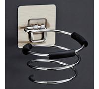 1 pièce/2 pièces Support de sèche-cheveux en acier inoxydable, support mural sans perçage pour sèche-cheveux pour salon, dortoir, salle de bain, toilettes, étagère de rangement + film adhésif + coussi