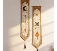 1 pièce/2 pièces Tapisserie bohème lune et étoile, suspension murale avec motif vintage de lanterne à franges, décoration d'intérieur élégante pour le salon et la chambre, parfaitement adaptée aux esp