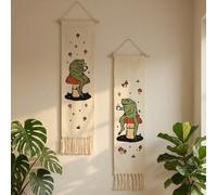 1 pièce/2 pièces Tapisserie murale à motif de grenouille, drapeau mural d'art de champignon bohème, tapisserie de grenouille buvant du café, décoration murale de dessin animé rétro, convient pour la c
