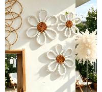 1 pièce/3 pièces Décoration murale style bohème en fleurs tissées, art mural macramé à fleurs de marguerite, décoration de maison, cadeau d'anniversaire/de remise des diplômes, convient pour le salon,