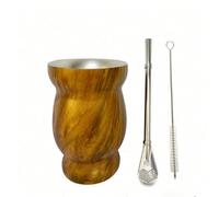 1 pièce/3 pièces Ensemble, Tasse à thé mate en acier inoxydable à double paroi, 8 oz, comprend une tasse à thé mate isolée, une paille à thé mate, une cuillère et une brosse de nettoyage, conception à